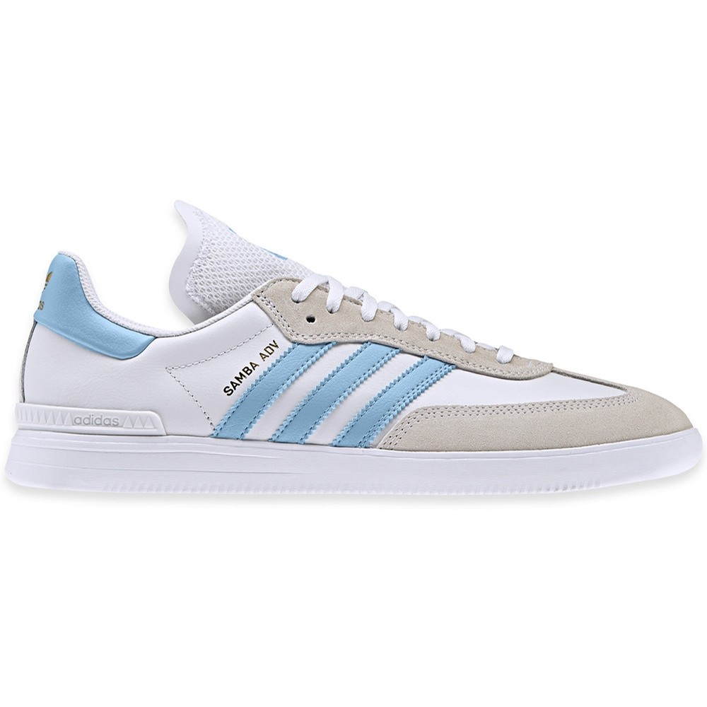white and baby blue adidas