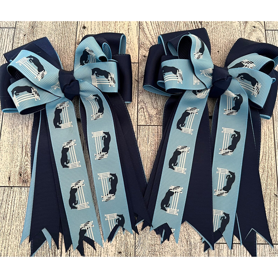 Navy & Blue, Horse Show, Hair Ribbons for Girls modern Snaffle-bit Style 