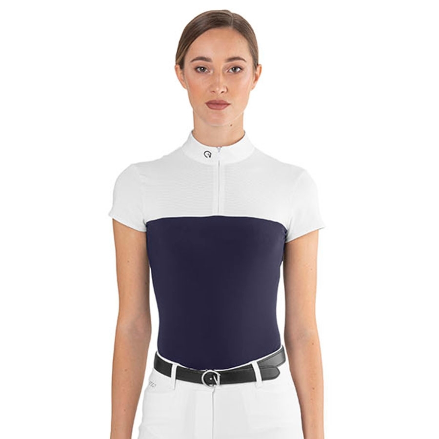 Ladies Mesh Short Sleeve Shirt (Navy/White)