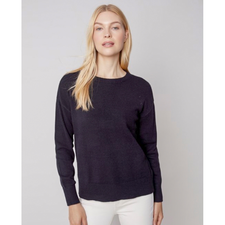 Charlie B Crewneck Jacquard Heart Sweater (Black) Sweaters at Chagrin  Saddlery Main