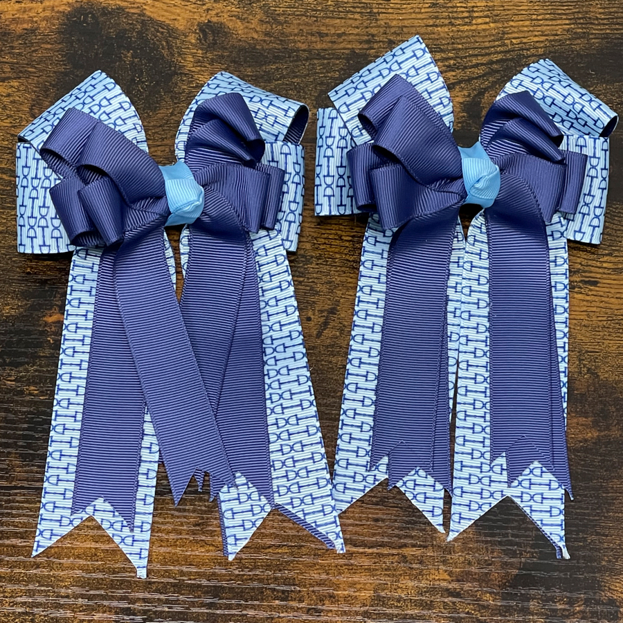 Navy & Blue, Horse Show, Hair Ribbons for Girls modern Snaffle-bit Style 