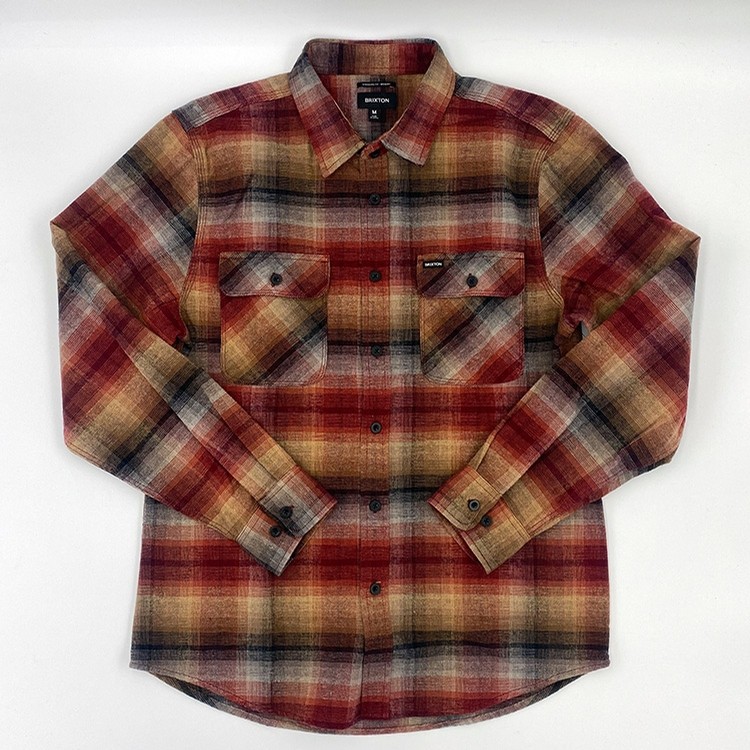 Brixton Bowery L/S Flannel (Dark Brick) Tops at Emage Colorado, LLC