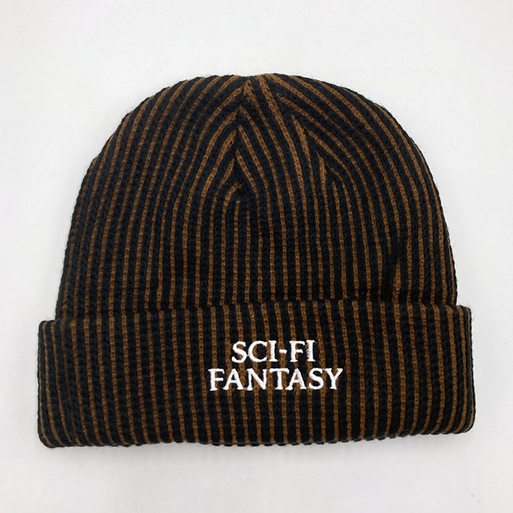 Sci-Fi Fantasy Logo Beanie (Black/Brown) Hats at Emage Colorado, LLC