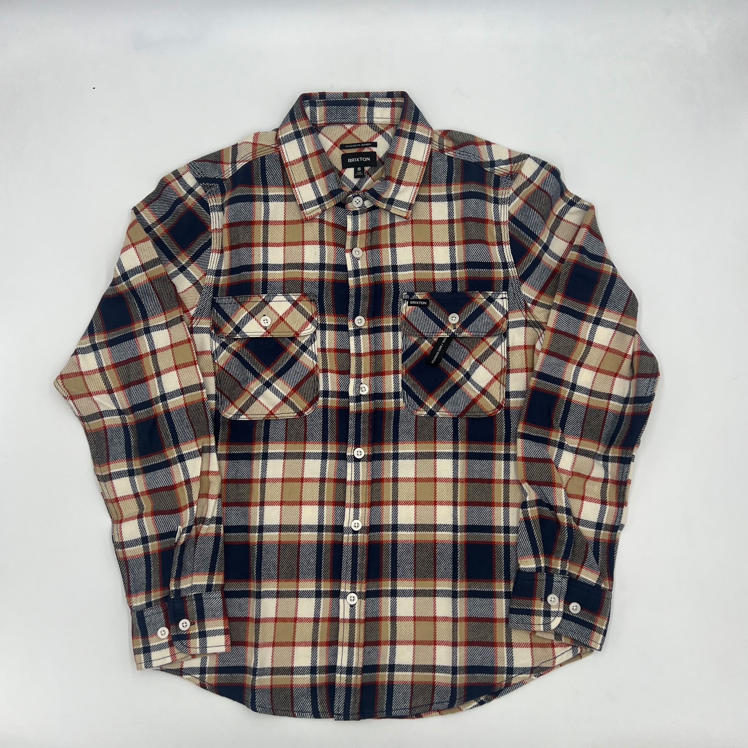 Brixton Bowery L/S Flannel (Washed Navy/Barn Red) Tops at Emage
