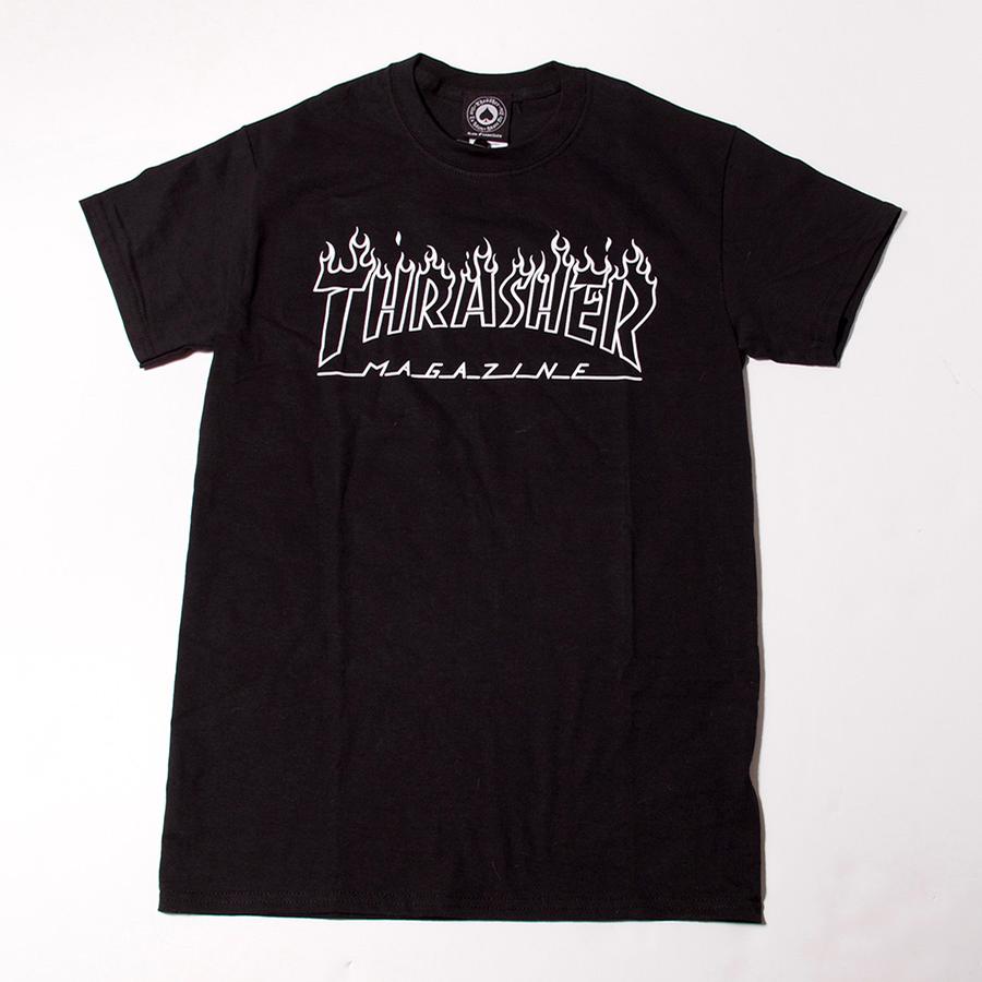 Thrasher FLAME OUTLINE (Black) Tee Shirts at Embassy