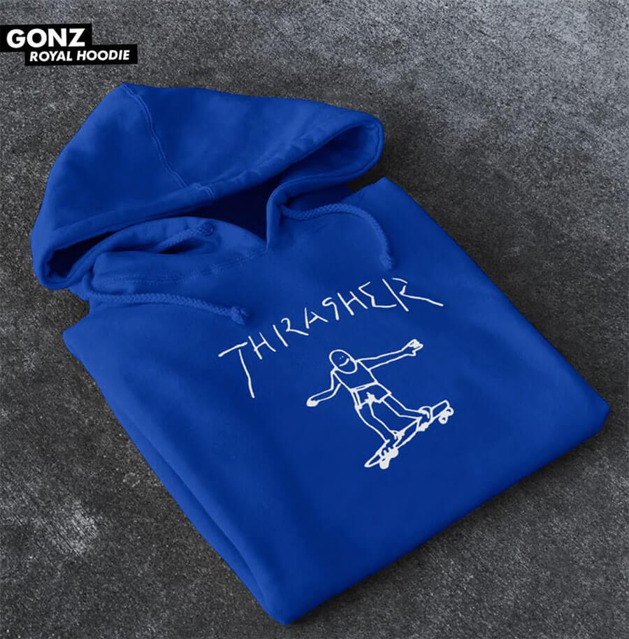 royal blue thrasher hoodie