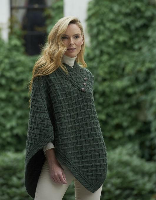 Aran Craft Supersoft Poncho (Army Green) Clothing Capes Shawls at Irish ...