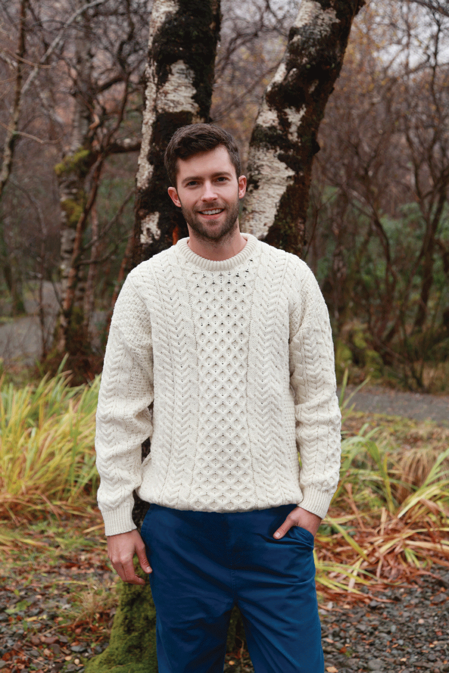 Aran Woollen Mills Irish Aran Wool Sweater (White) Clothing Knitwear at ...