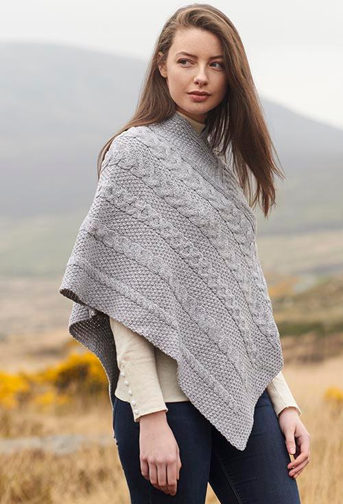 Aran Craft Aran Cape (Soft Grey) Clothing Capes Shawls at Irish on Grand