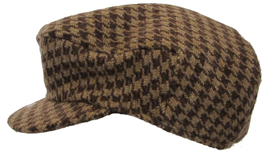 Hanna Hats Irish Vintage Cap (Multi Brown Houndstooth Tweed) Clothing ...