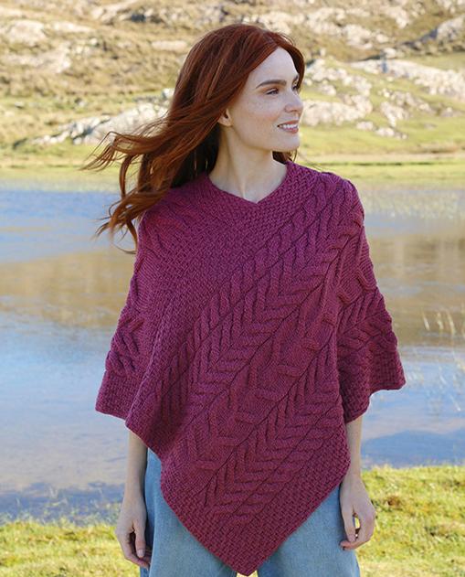 Aran Woollen Mills Irish Triangular Poncho (Jam) Clothing Capes Shawls ...