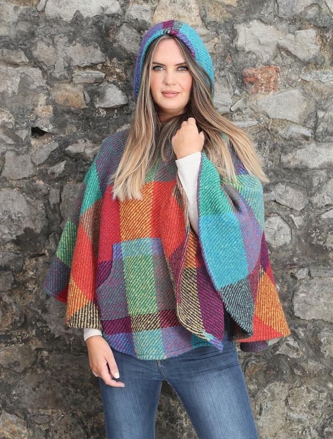 Branigan Weavers Irish Hooded Poncho Cheryl (Kildare Multi Green ...