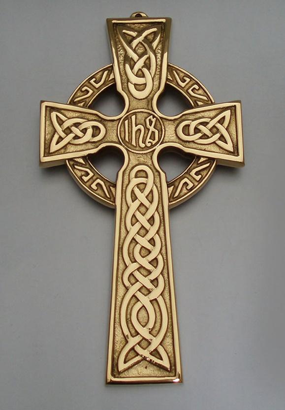 Irish Brass Medium Celtic Wall Cross Religious at Irish on Grand