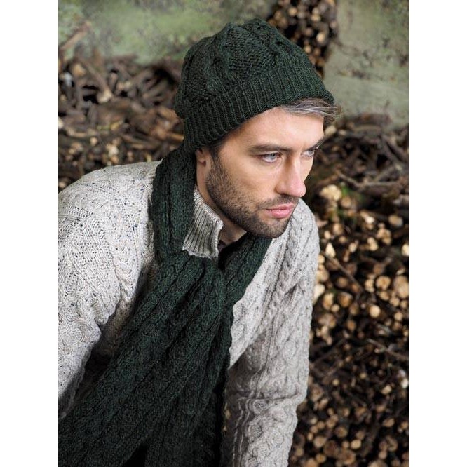 Aran Cable Knit Scarf Army Green