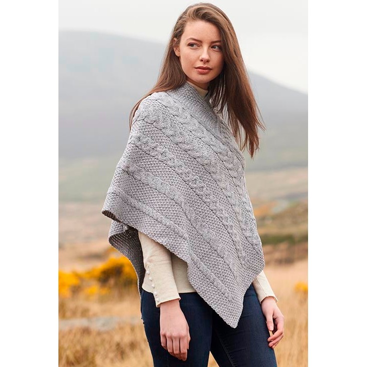 Aran Craft Aran Cape (Soft Grey) Clothing Capes Shawls at Irish on Grand