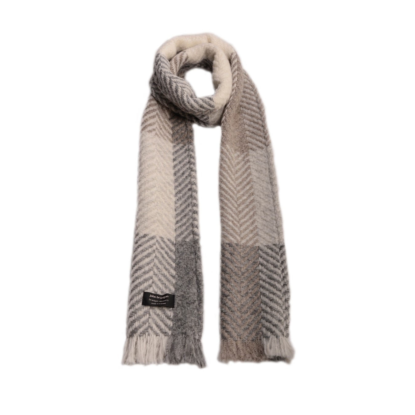 Branigan Weavers Irish Wool Scarf (Multi Beige) Clothing at Irish