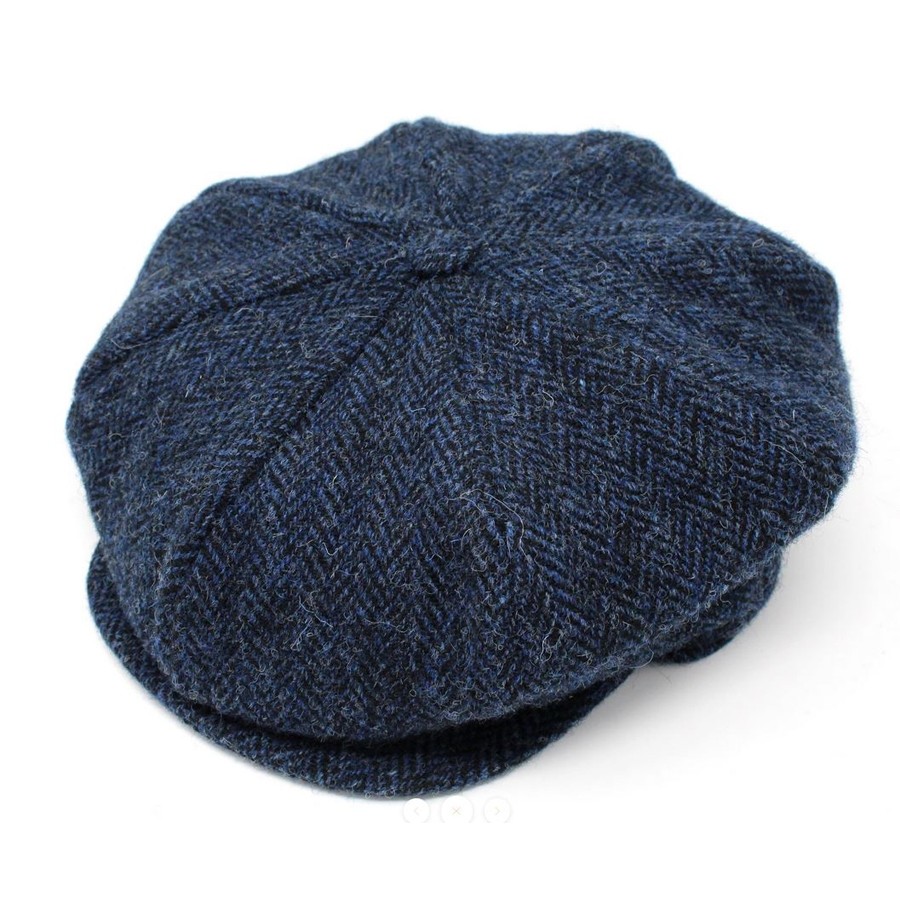 Hanna Hats Peaky Blinder Cap (Harris Tweed Herringbone Blue) Clothing ...