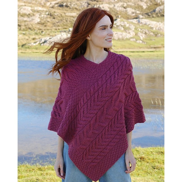 Aran Woollen Mills Irish Triangular Poncho (Jam) Clothing Capes Shawls ...