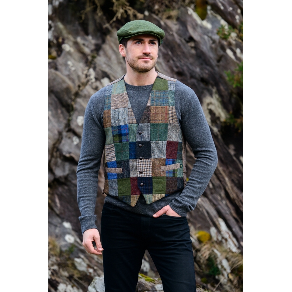 Mucros Weavers Workshop shops Irish Wool Tweed Patch Waistcoat Vest Mens Size XL