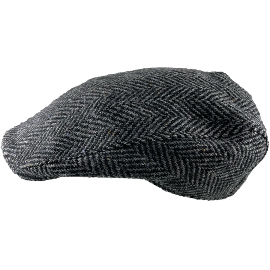 Hanna Hats Irish Touring Cap (Black and Grey Wide Herringbone Tweed ...