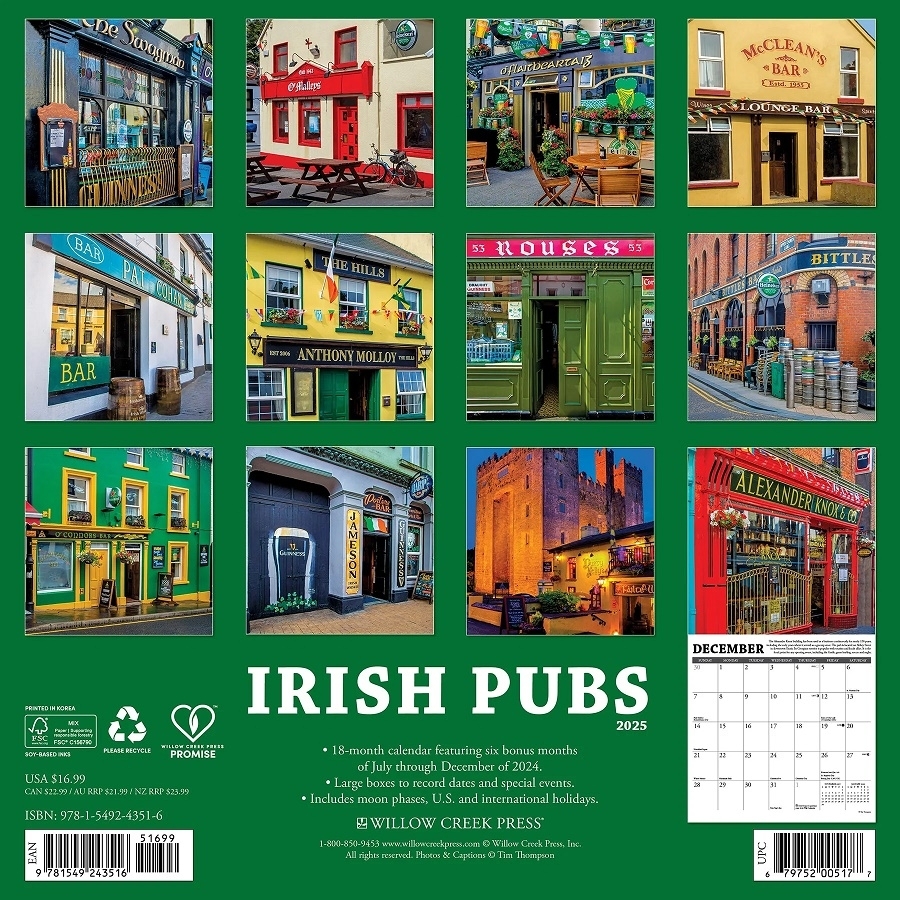 Burke and Hogan Irish Pubs 2025 Wall Calendar Gifts For Home For Wall