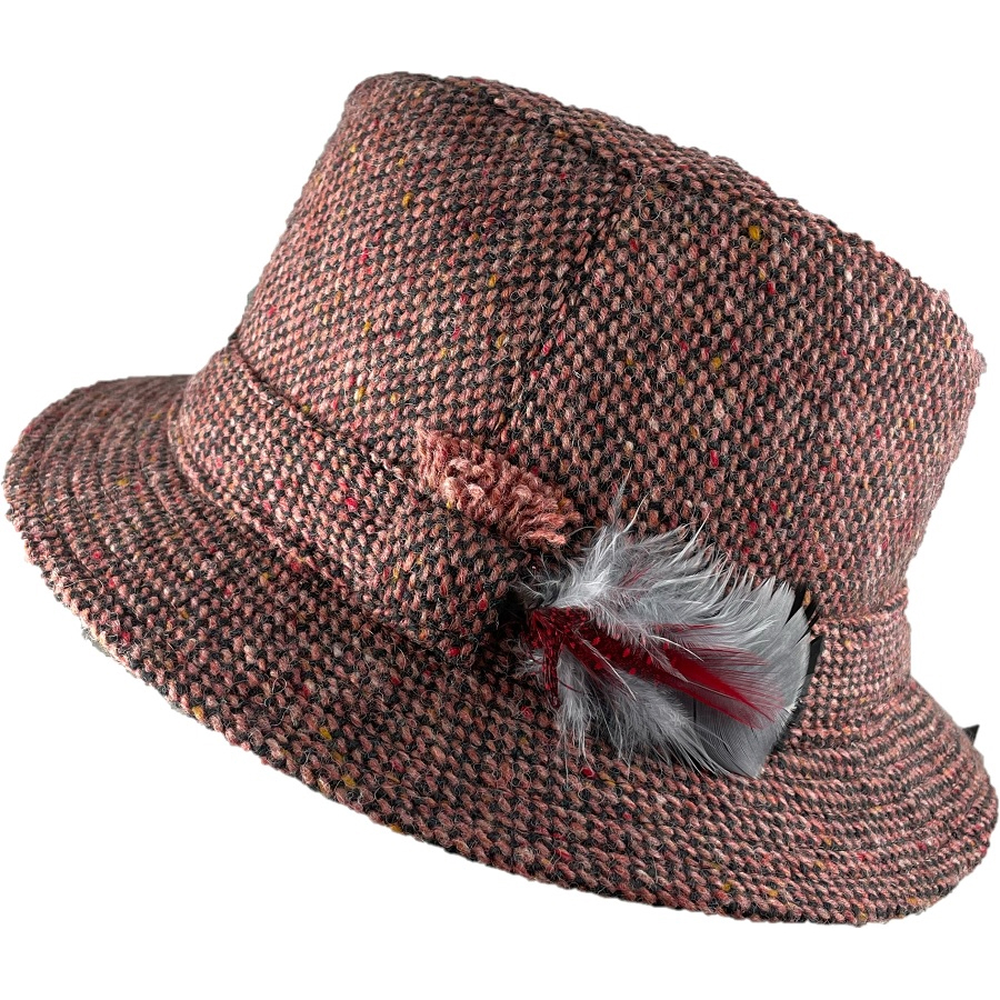 Hanna Hats Irish Walking Hat (Pink Salt Pepper Tweed) Clothing Caps Hats at  Irish on Grand