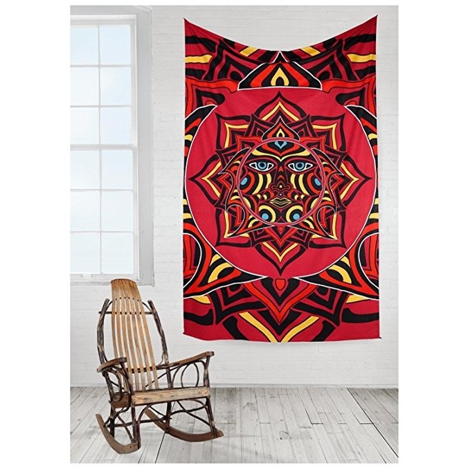 3D Red Sun Face Tapestry