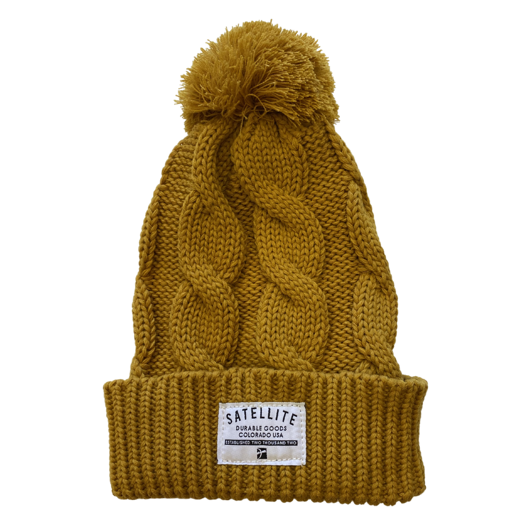 Durable Goods Pom Beanie (Cable Knit/Gold)