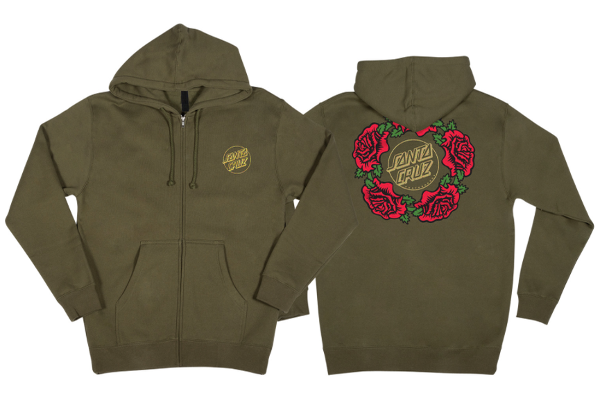 Santa Cruz Dressen Rose Ring Zip Hoodie (Army) Sweatshirts 