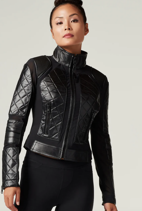 Blanc Noir leather and mesh moto jacket Tops Jackets coats at