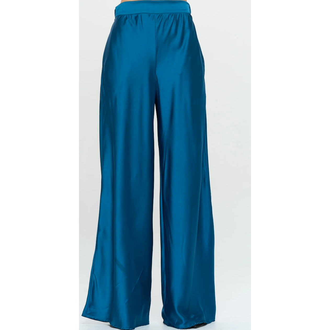 Renee C. Stretch satin pants w elastic waist and pockets Bottoms at Luxeden  1