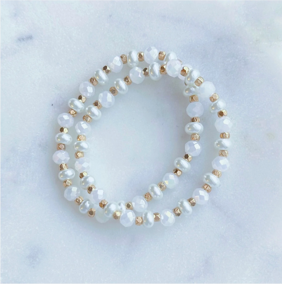 Chunky Pearl Bracelet--Wire Wrapped White Pearls