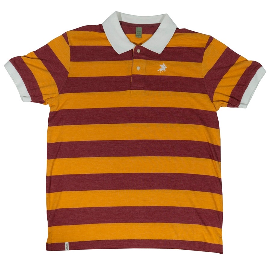 burgundy and gold polo shirt