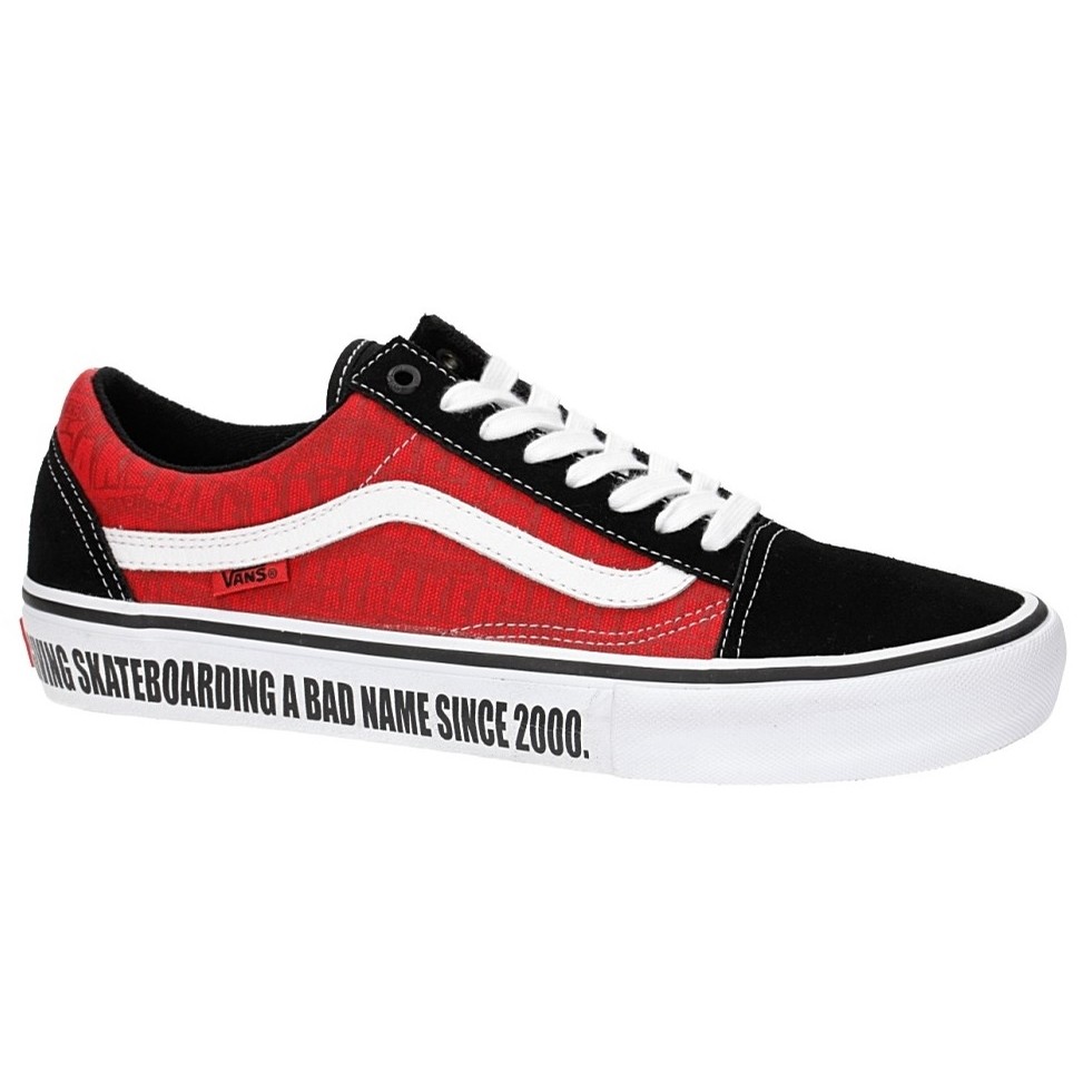 red and black and white vans